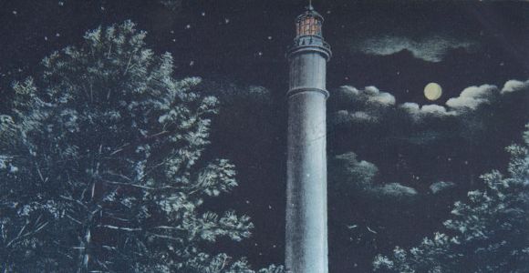 Histoire du Phare du Cap Ferret, le Phare avant la guerre, carte postale ancienne, de nuit